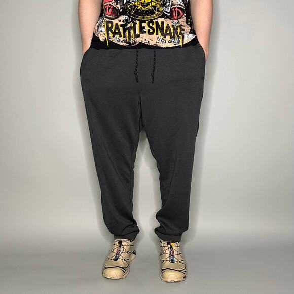 Nike Sweatpants Dark Grey Polyester Joggers White Swoosh - Picture 2 of 4